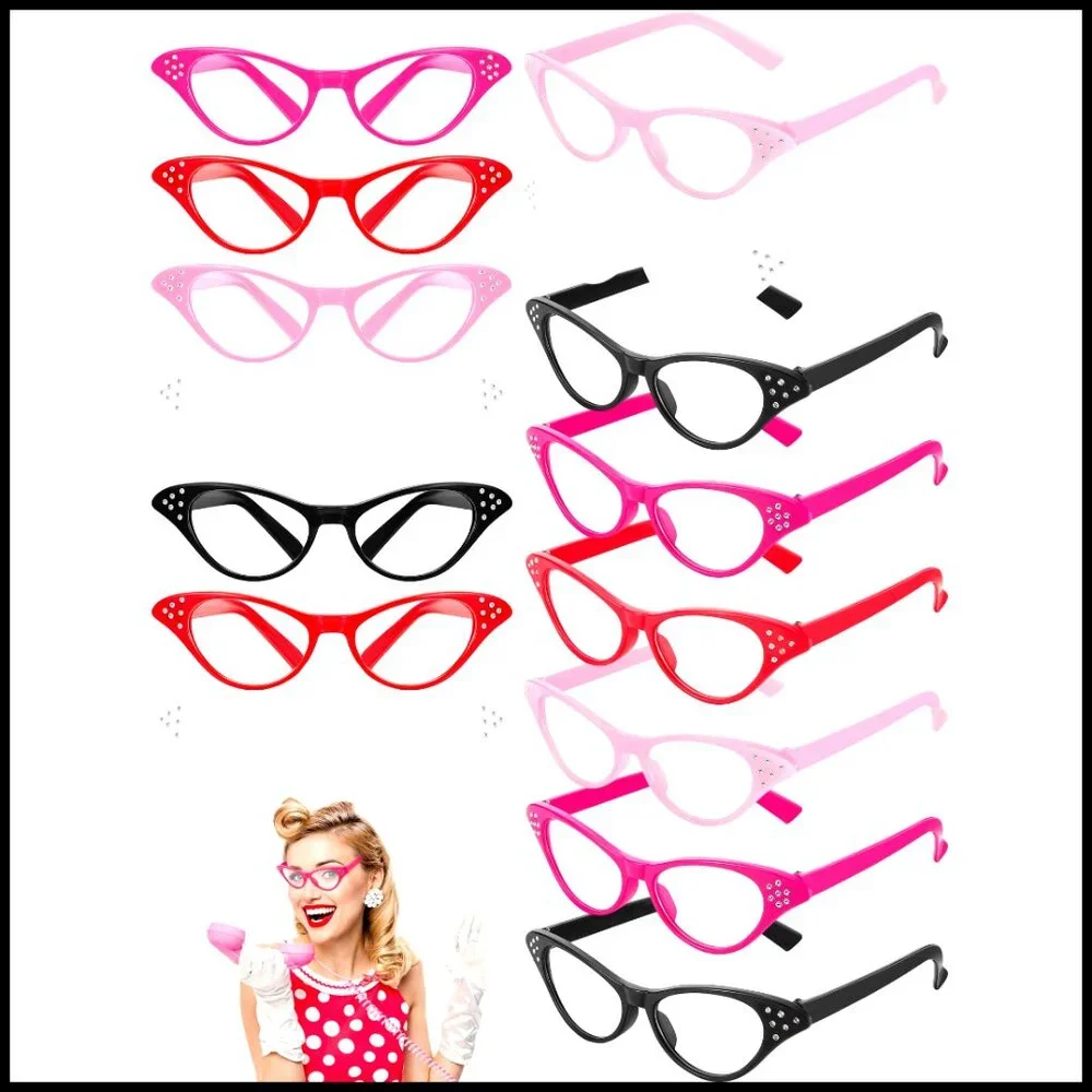 Cat Eye Rhinestone Glasses Retro 50s 60s Polycarbonate Material